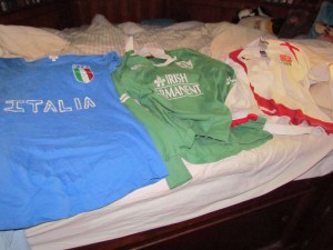A selection of rugby shirts for the last day of Six Nations