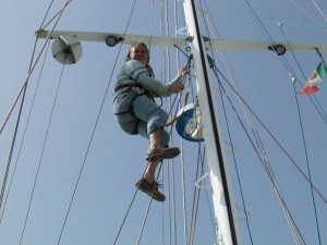 Colin working on the mast