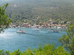 Emerald and Lazy Tern at anchor in Sivota before it became busy