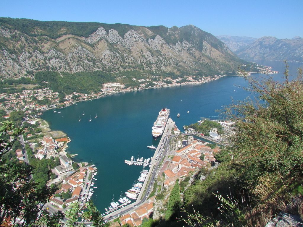 Emerald anchored way below us at Kotor