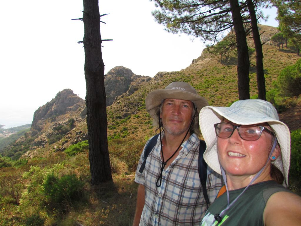 Hot and making the most of a bit of shade at the highest point of the walk