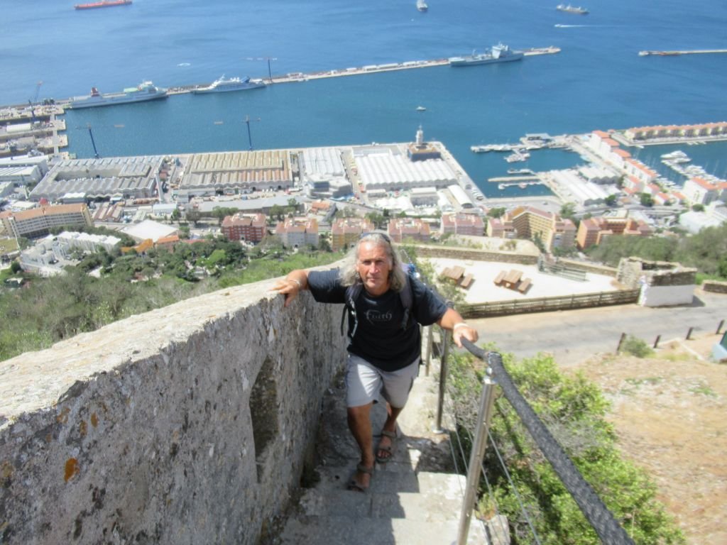Climbing the steps up the rock