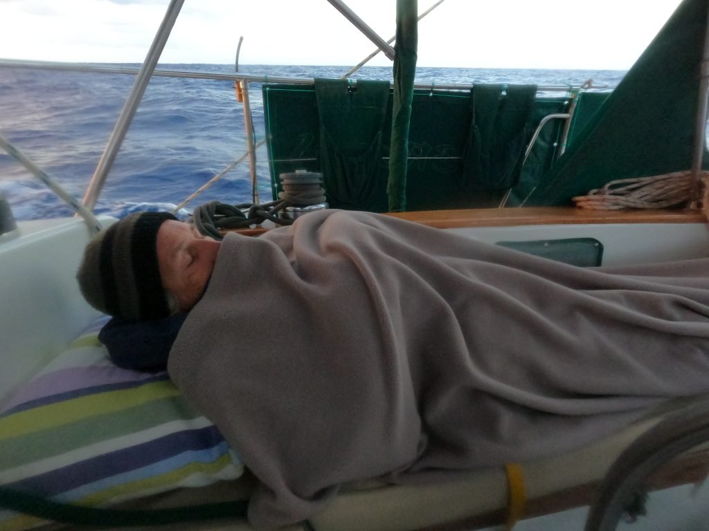 Sleeping in the cockpit on our sail to Porto Santo